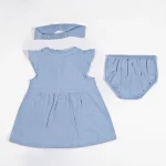 ست پیراهن دخترانه طرح ساوین همراه با تل و شورت
