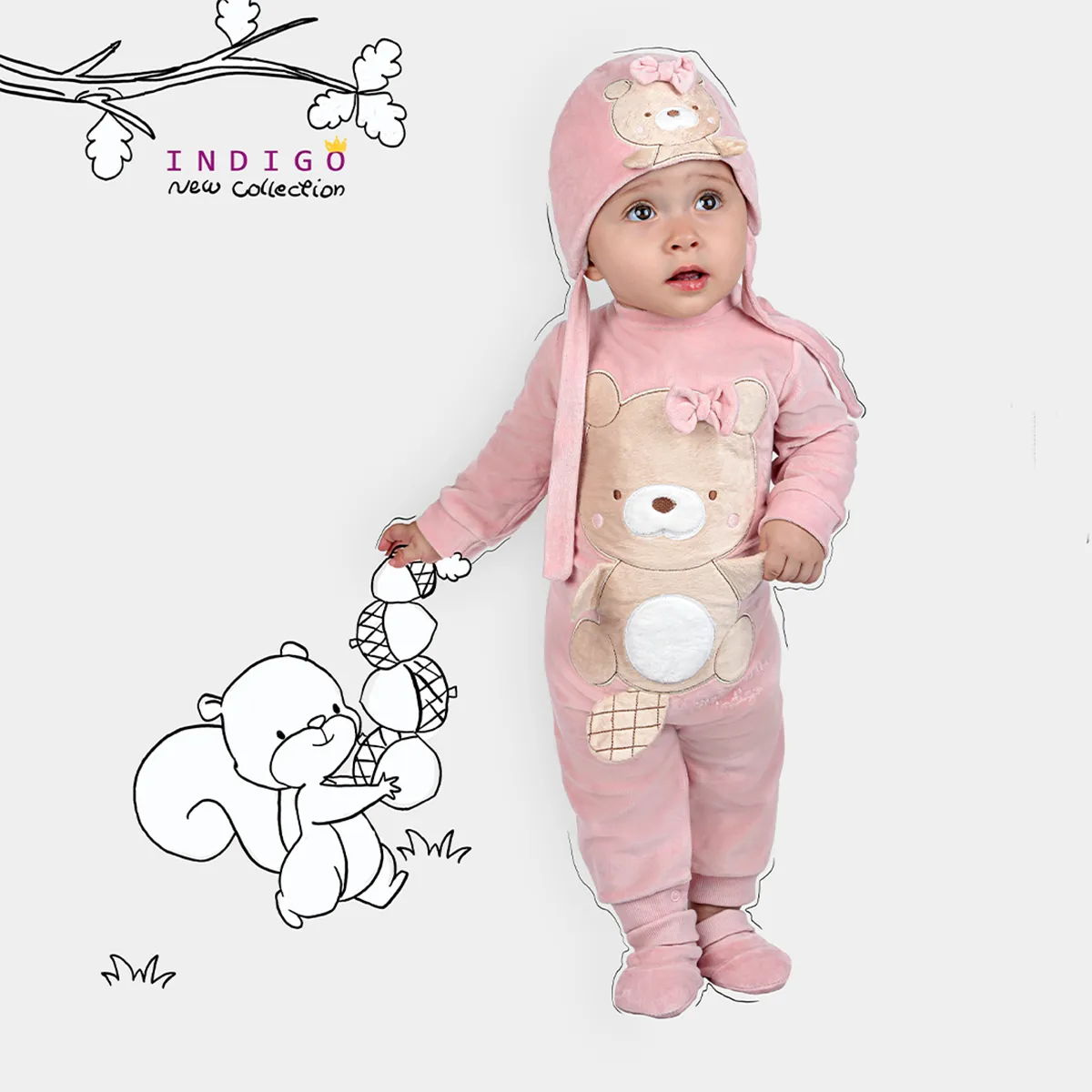 kindbear سرهمی دخترانه مخمل با کلاه مدل خرس مهربان
