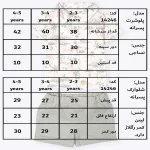 جدول سایزبندی پیراهن و شلوارک پسرانه طرح آمازون
