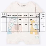جدول سایزبندی رامپر پسرانه طرح فیل و زرافه