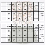جدول سایزبندی تیشرت شلوارک طرح کوین