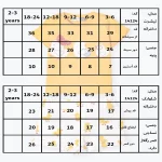 جدول سایزبندی تیشرت و شلوارک طرح جوجه