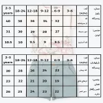 جدول سایزبندی پیراهن و شلوارک پسرانه طرح دانی