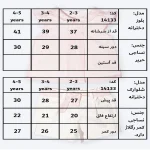 جدول سایزبندی بلوز و شلوارک طرح هلنا