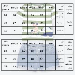 جدول سایزبندی تیشرت و شلوارک طرح هیپو