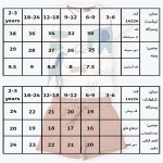 جدول سایزبندی تیشرت شلوارک پسرانه طرح ساوانا